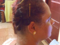 side bun, I look like a Roman matron!!