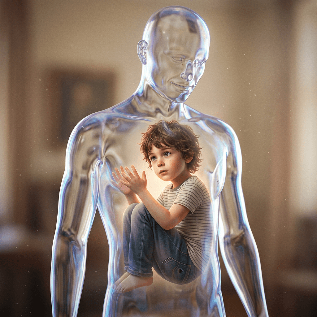 Child trapped inside transparent adult body